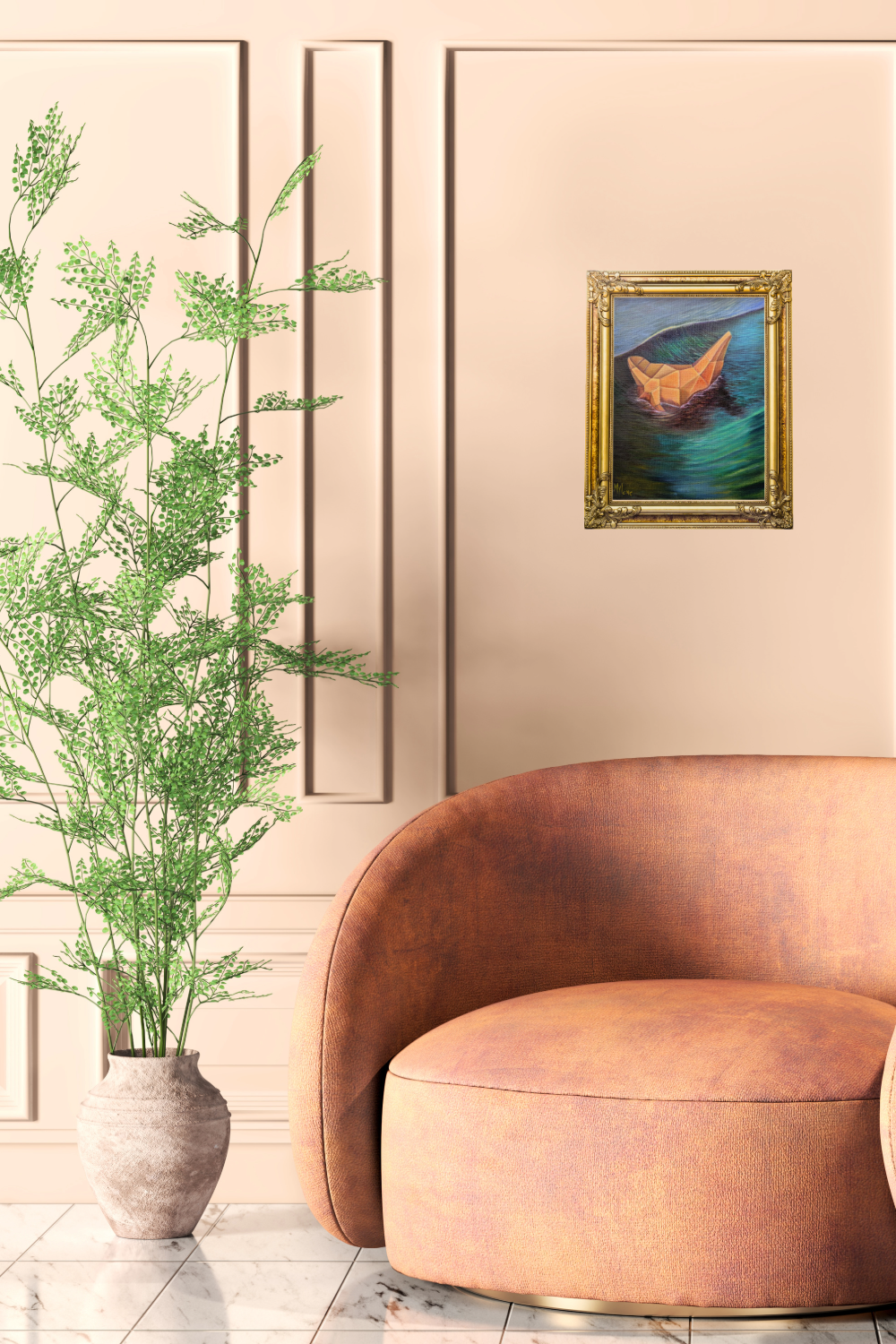 The frame shown is not included with the work