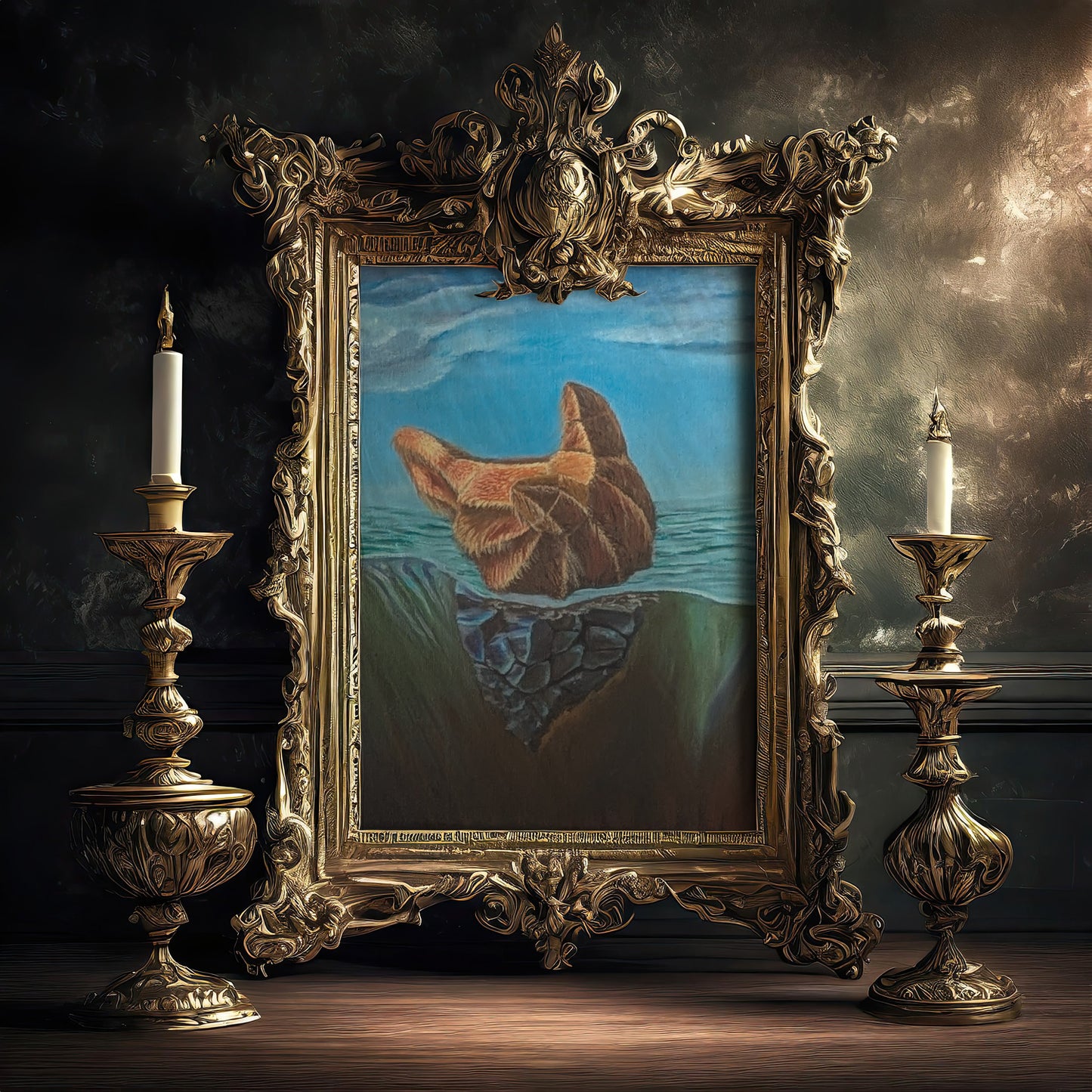 The frame shown is not included with the work